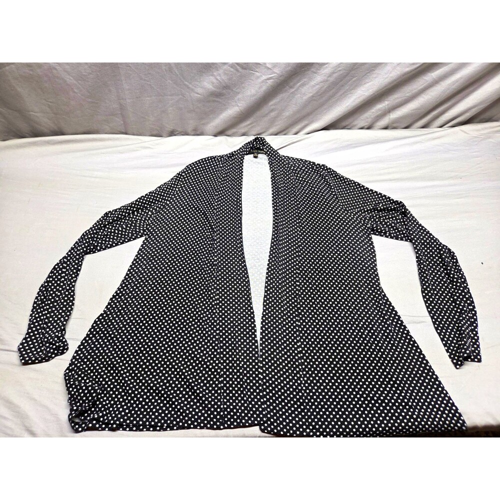 Always Indigo Womens XL Polka Dot Open Front Cardigan Black White